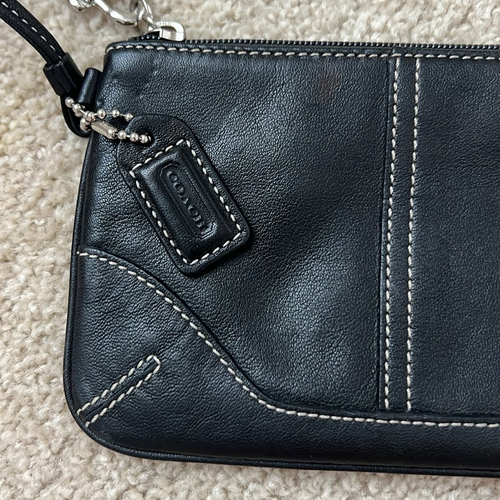 Coach Black Leather Wristlet with Contrast Stitching - Picture 2 of 10